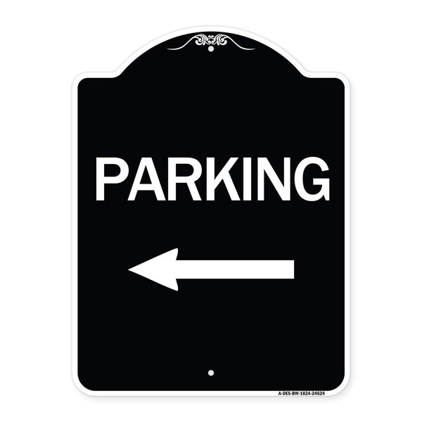 Parking With Left Arrow Heavy-Gauge Aluminum Architectural Sign, 24" x 18", BW-1824-24624